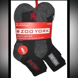 Zoo York Mid Crew Socks 8 Pair Men 6-12 Black Gray Red Mixed ZY Logos Skate NEW!